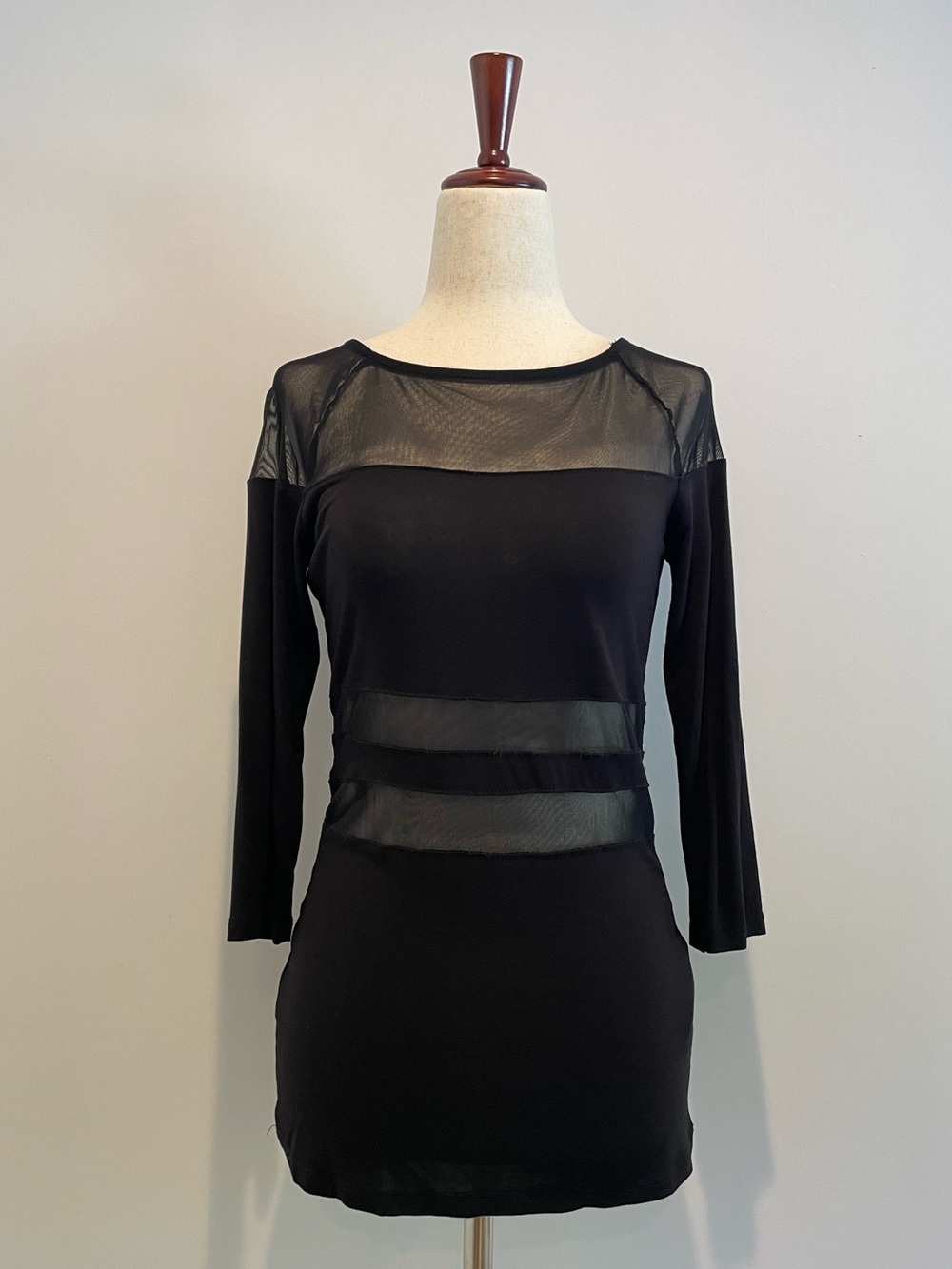 bebe Black Long Sleeve mesh panel top Size- size Medium